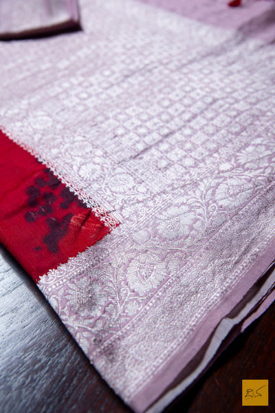 Pink & Red Banarasi Silk Cotton Handwoven Saree