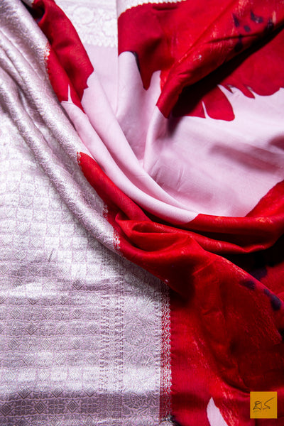 Pink & Red Banarasi Silk Cotton Handwoven Saree