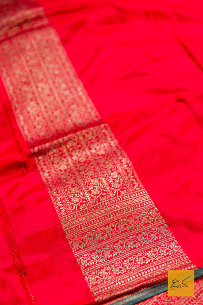 Red Brocade Banarasi Katan Silk Saree