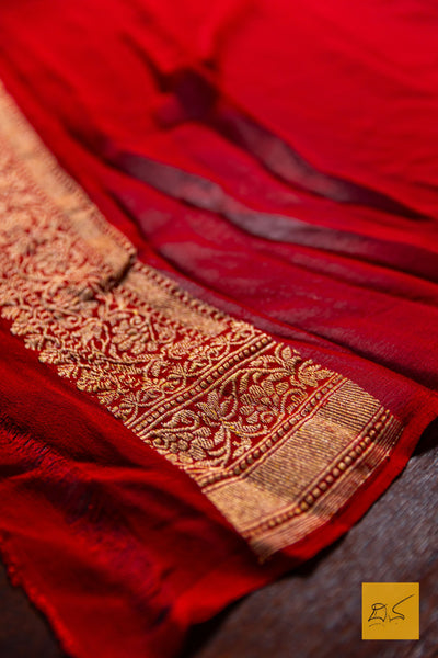 Rudrapriya- Red Banarasi Georgette Handwoven Saree