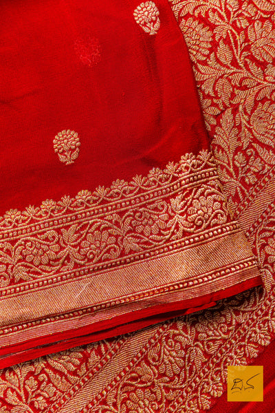 Rudrapriya- Red Banarasi Georgette Handwoven Saree