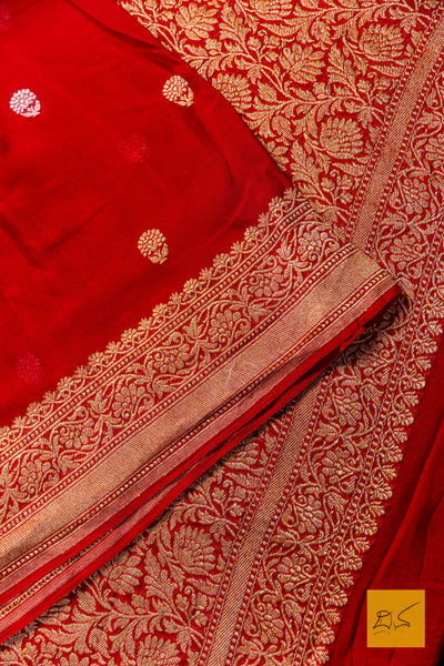 Rudrapriya- Red Banarasi Georgette Handwoven Saree
