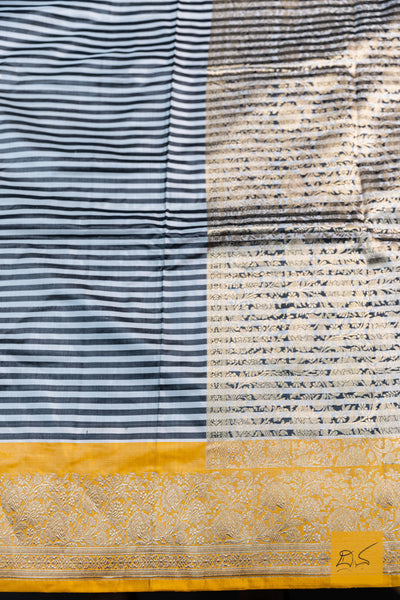 Vilohitha- Black-White & Yellow Banarasi Katan Silk Handwoven Saree