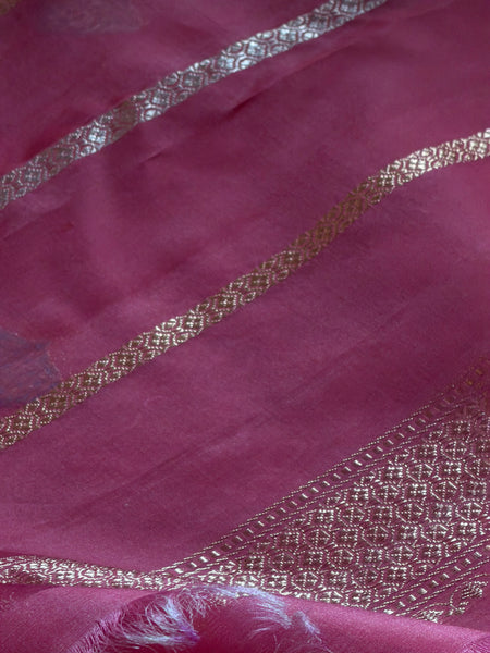Nishpanka - Pink Banarasi Kora Silk Organza Handwoven saree