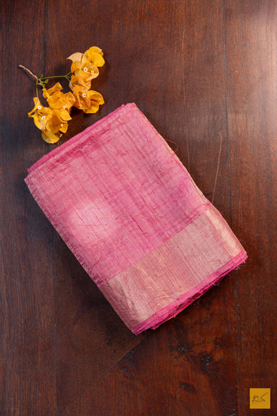 Madhavi- Pink Maheshwari Tussar Silk Handwoven Saree