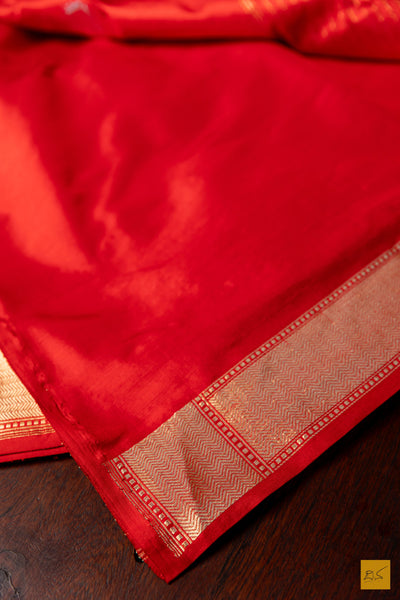 Yuvika- Red Banarasi Katan Silk Handwoven Saree