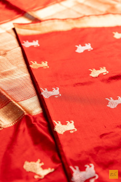Yuvika- Red Banarasi Katan Silk Handwoven Saree