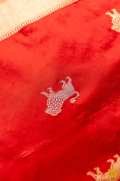 Yuvika- Red Banarasi Katan Silk Handwoven Saree