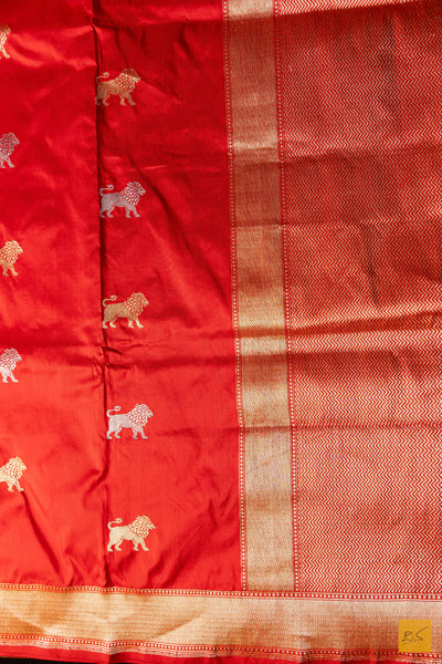 Yuvika- Red Banarasi Katan Silk Handwoven Saree