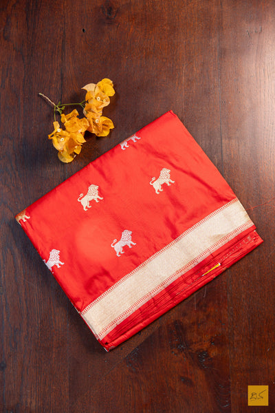 Yuvika- Red Banarasi Katan Silk Handwoven Saree
