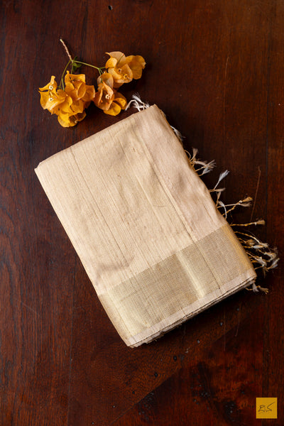 Nikitha- Cream Maheshwari Tussar Silk Handwoven Saree