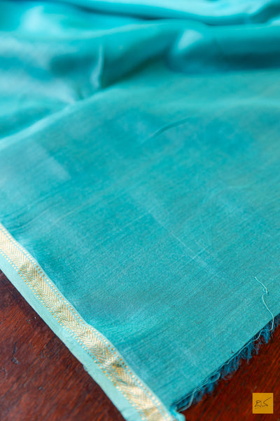 Asha- Turquoise Maheshwari Hand Painted Silk Cotton Handwoven Saree
