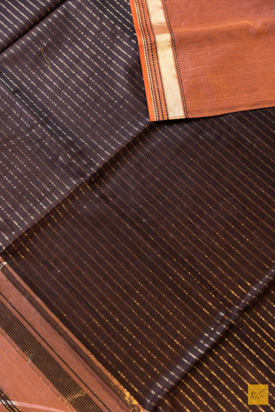 Trilochana- Peach Maheshwari Silk Cotton Handwoven Saree