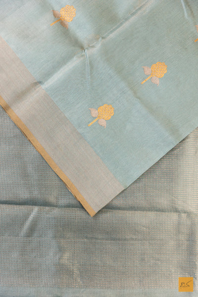 Ice Blue Chanderi Pure Tissue Silk Handwoven Saree