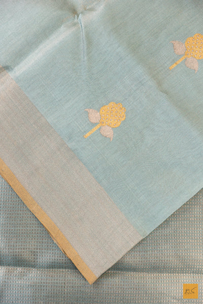 Ice Blue Chanderi Pure Tissue Silk Handwoven Saree