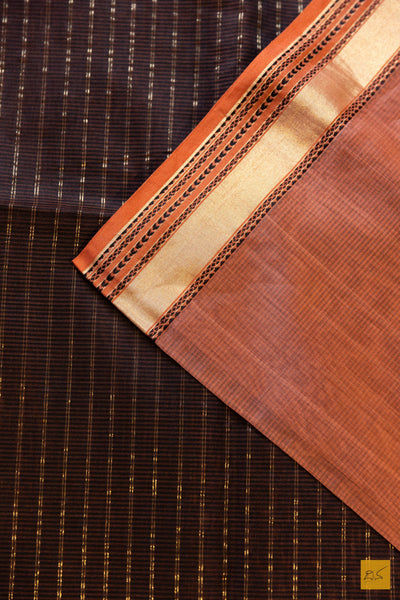 Trilochana- Peach Maheshwari Silk Cotton Handwoven Saree