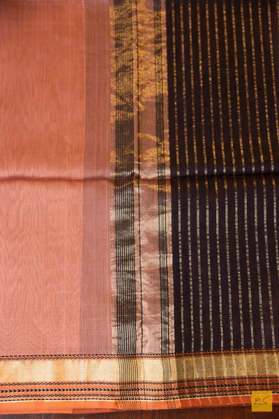 Trilochana- Peach Maheshwari Silk Cotton Handwoven Saree