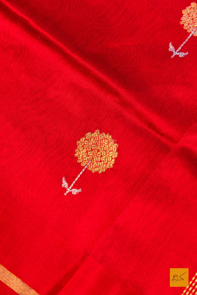 Prajaktha- Red Chanderi Pure Silk Handwoven Saree