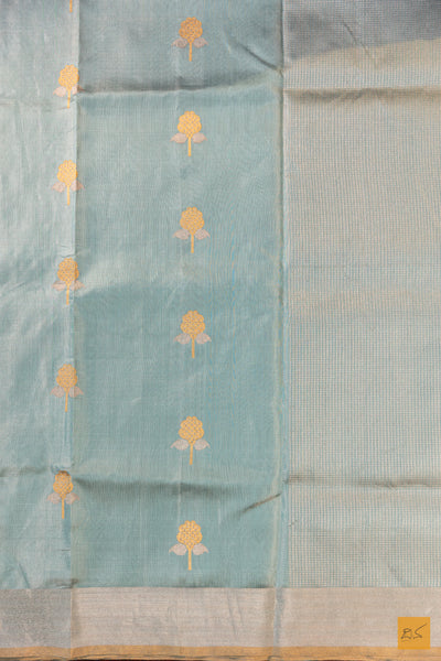 Ice Blue Chanderi Pure Tissue Silk Handwoven Saree