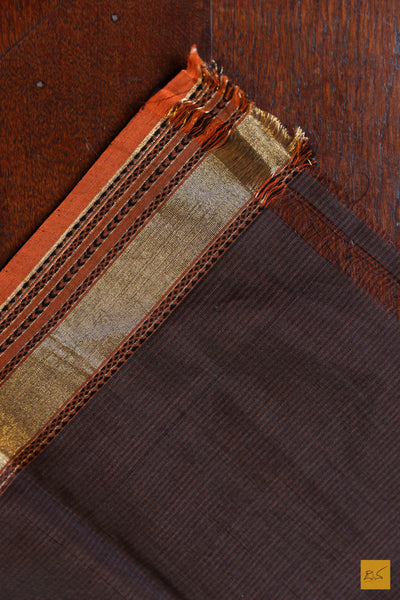 Trilochana- Peach Maheshwari Silk Cotton Handwoven Saree