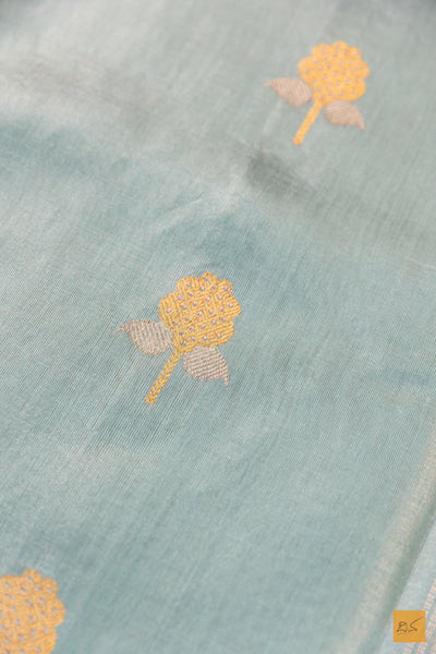 Ice Blue Chanderi Pure Tissue Silk Handwoven Saree