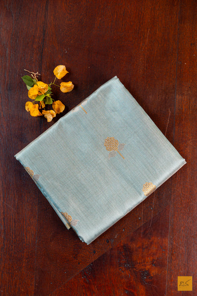 Ice Blue Chanderi Pure Tissue Silk Handwoven Saree