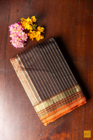 Trilochana- Peach Maheshwari Silk Cotton Handwoven Saree