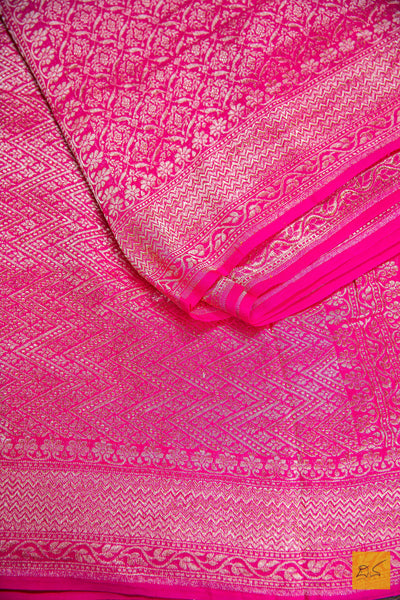 Magenta Brocade Banarasi Georgette Saree