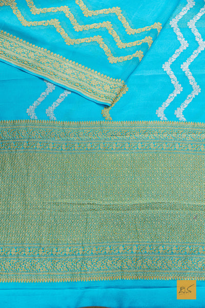 Abhinaya- Turquoise Blue Banarasi Georgette Handwoven Saree