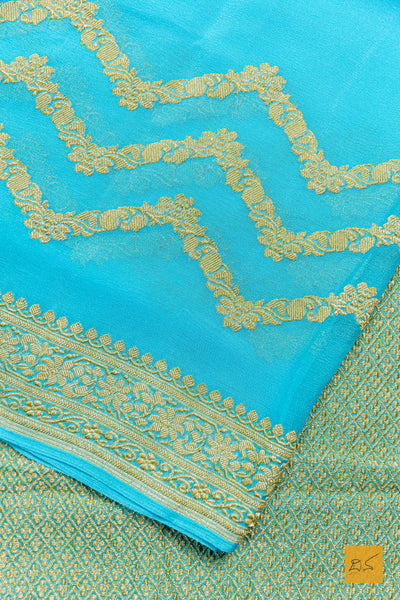Abhinaya- Turquoise Blue Banarasi Georgette Handwoven Saree