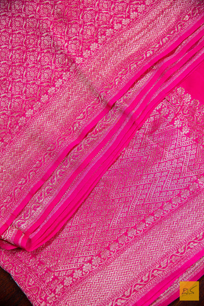 Magenta Brocade Banarasi Georgette Saree