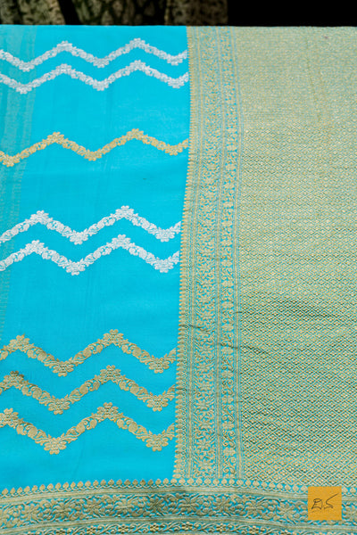 Abhinaya- Turquoise Blue Banarasi Georgette Handwoven Saree