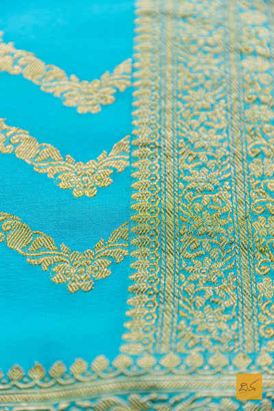 Abhinaya- Turquoise Blue Banarasi Georgette Handwoven Saree