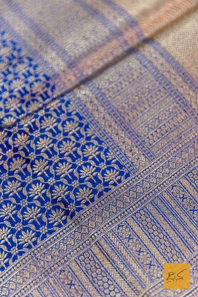 Blue Brocade Banarasi Katan Silk Saree