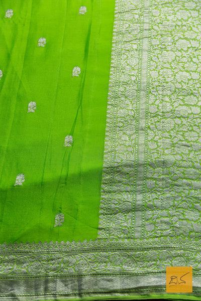 Rupavathi- Neon Green Banarasi Georgette Handwoven Saree