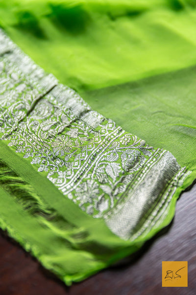 Rupavathi- Neon Green Banarasi Georgette Handwoven Saree
