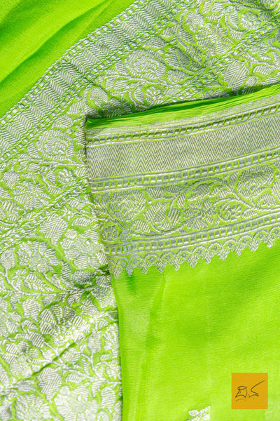 Rupavathi- Neon Green Banarasi Georgette Handwoven Saree