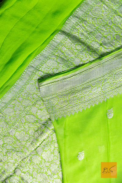 Rupavathi- Neon Green Banarasi Georgette Handwoven Saree