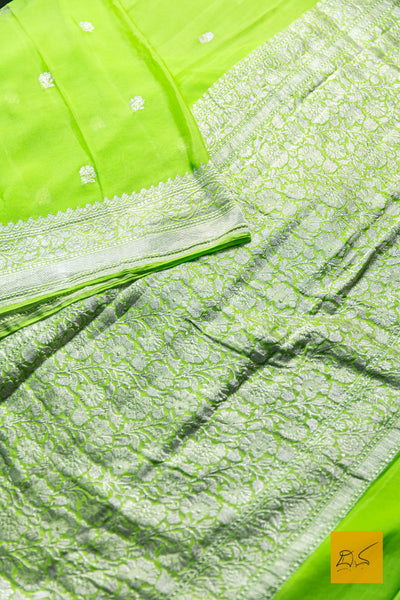 Rupavathi- Neon Green Banarasi Georgette Handwoven Saree