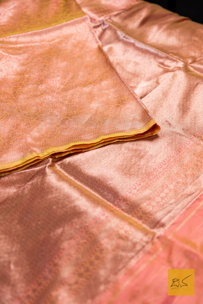 Shrava- Peach Banarasi Tissue Katan Silk Handwoven Saree