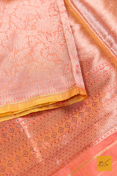 Shrava- Peach Banarasi Tissue Katan Silk Handwoven Saree