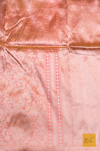 Shrava- Peach Banarasi Tissue Katan Silk Handwoven Saree