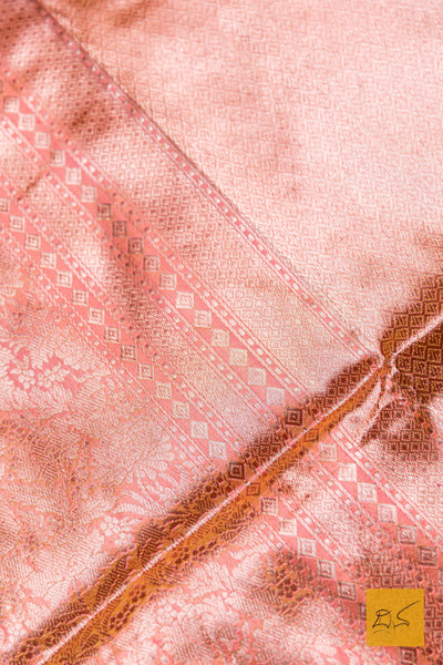 Shrava- Peach Banarasi Tissue Katan Silk Handwoven Saree