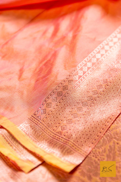 Shrava- Peach Banarasi Tissue Katan Silk Handwoven Saree