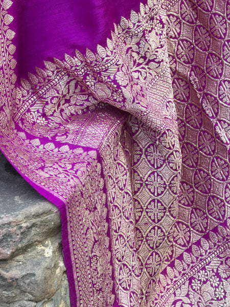 Saketheshi - Purple Banarasi Munga Silk Handwoven Saree