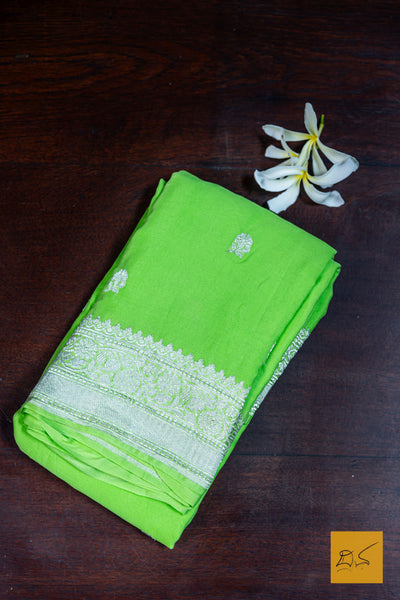 Rupavathi- Neon Green Banarasi Georgette Handwoven Saree