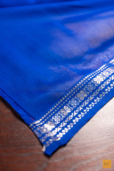 Vishnupriya- Blue Maheshwari Silk Cotton Handwoven Saree