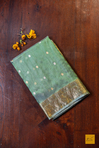 Kushala- Green Banarasi Tissue Silk Organza Handwoven Saree