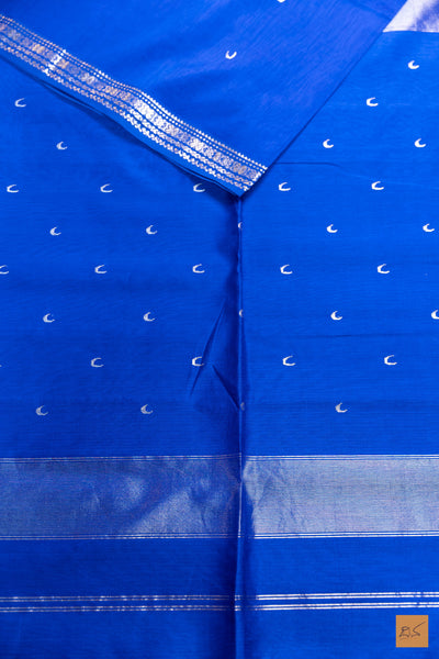 Vishnupriya- Blue Maheshwari Silk Cotton Handwoven Saree