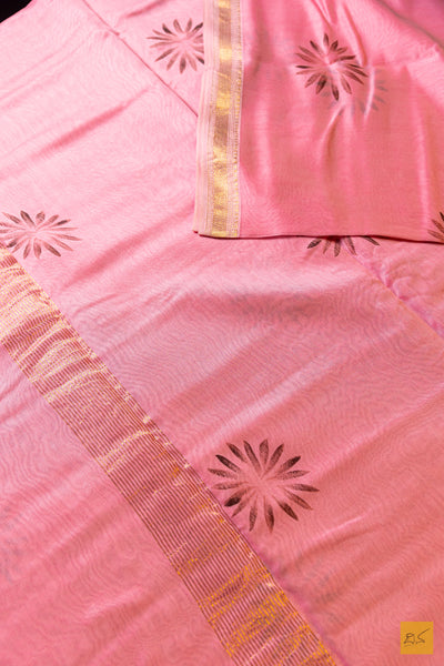 Avni- Pink Maheshwari Hand Painted Silk Cotton Handwoven Saree